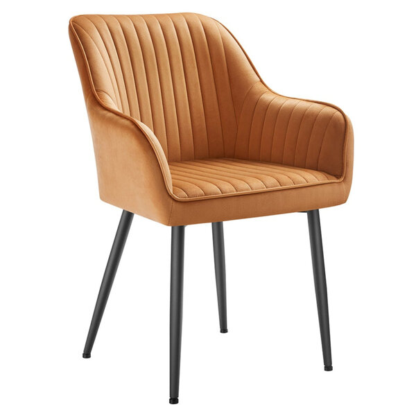 Chaise de salle à manger fauteuil siège rembourrée avec accoudoirs largeur d’assise 49 cm pieds en métal revêtement en velours charge 110 kg pour salon chambre marron 12_0004908