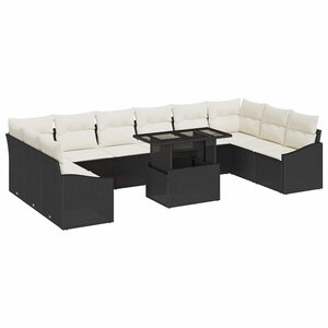 vidaXL Ensemble de canapé de jardin avec coussin 11 Pièces Noir et Crème