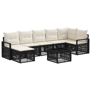 vidaXL Ensemble de canapé de jardin 8 Pièces Noir polyrotin