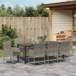 vidaXL Set de 9 chaises de salle à manger de jardin avec coussins gris en poly rattan