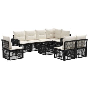 vidaXL Ensemble de canapé de jardin 9 Pièces Noir et blanc crème