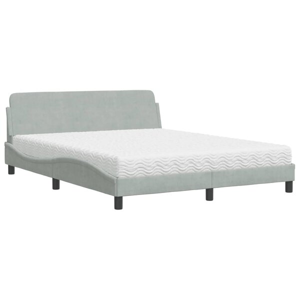vidaXL Lit avec matelas Dover gris clair 160x200 cm velours