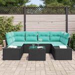 vidaXL Ensemble de canapé de jardin 8 Pièces Noir et turquoise polyrotin