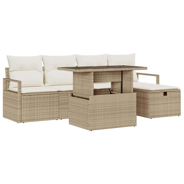 vidaXL Ensemble de canapé de jardin 6 Pièces Beige Poly rotin