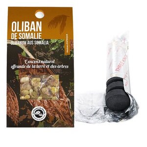 Résine d'Oliban de Somalie à brûler + rouleau de 10 charbons