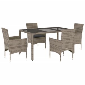 vidaXL Ensemble à manger de jardin et coussins 5 Pièces gris rotin verre
