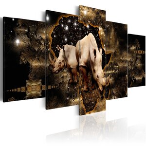 Tableau - golden rhino (5 parts) wide l x h en cm 200x100