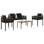 vidaXL Ensemble de meubles d'extérieur 4 Pièces Noir Rotin PE