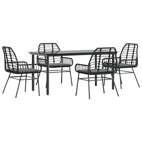 vidaXL Ensemble à manger de jardin et coussins 5 Pièces noir rotin verre