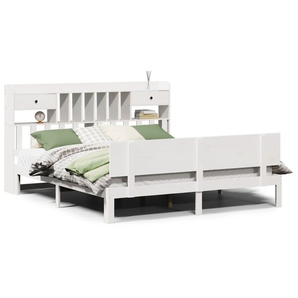 vidaXL Lit bibliothèque sans matelas blanc 180x200 cm bois pin massif
