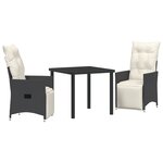 vidaXL Ensemble de salle à manger de jardin 3 pièces avec coussins en poly rattan noir