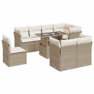 vidaXL Salon de jardin avec coussins 9 Pièces beige résine tressée