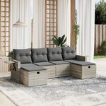 vidaXL Salon de jardin 6 Pièces avec coussins gris clair résine tressée