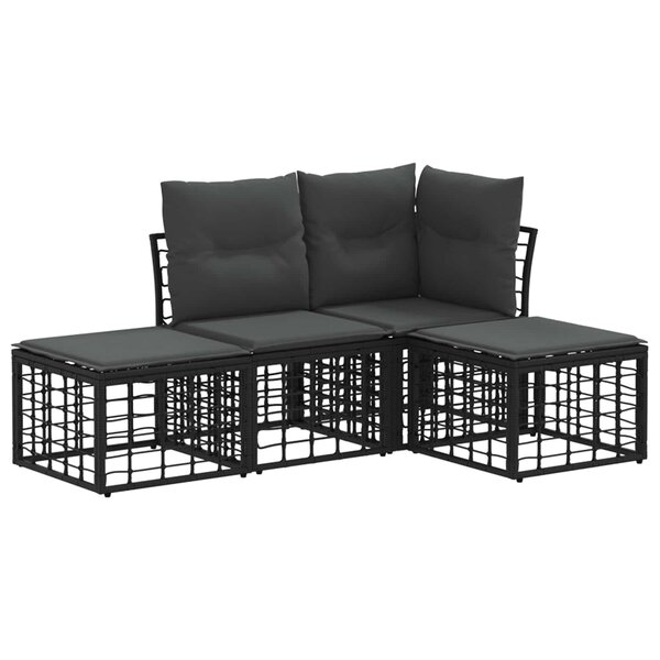 vidaXL Ensemble de canapés d'extérieur Noir Polyester