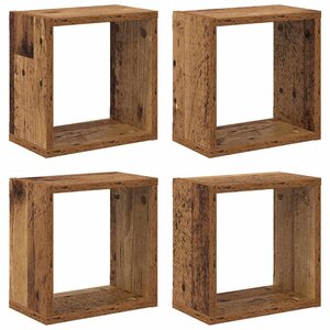 vidaXL Étagères murales avec étagère 4 Pièces Bois ancien 26 x 15 x 26 cm