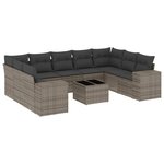 vidaXL Salon de jardin avec coussins 10 Pièces gris résine tressée