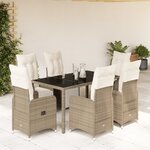 vidaXL Ensemble de bistro de jardin 7 Pièces coussins marron poly rotin
