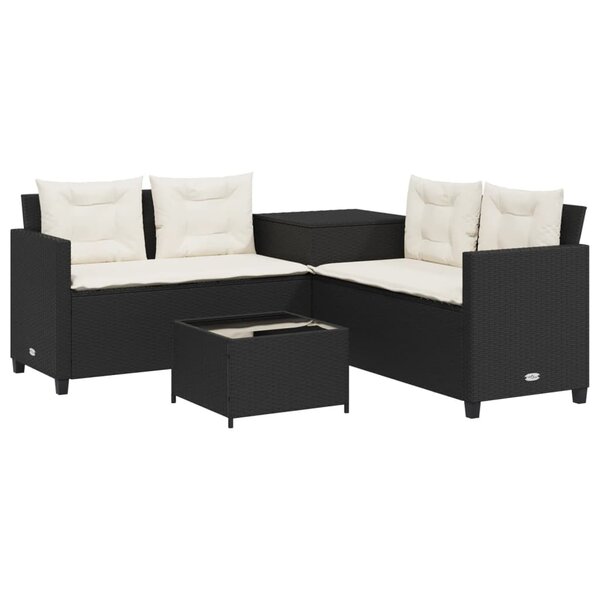 vidaXL Canapé de jardin avec table et coussins en forme de L noir