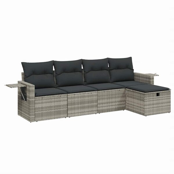 vidaXL Salon de jardin 5 Pièces avec coussins gris clair résine tressée