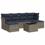 vidaXL Salon de jardin 7 Pièces avec coussins gris résine tressée