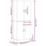 vidaXL Buffet haut Sonoma gris 69 5x34x180 cm Bois d'ingénierie
