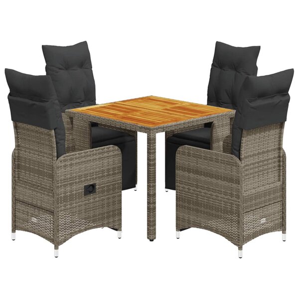 vidaXL Ensemble de bistro de jardin 5 Pièces coussins gris poly rotin