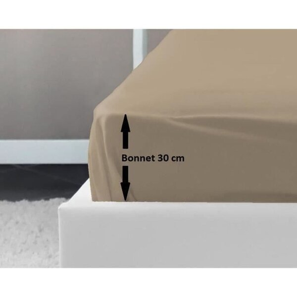 Drap housse beige 100  coton 140 x 190 x 30 cm