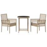 vidaXL Ensemble bistro de jardin 3 Pièces Beige Poly rotin