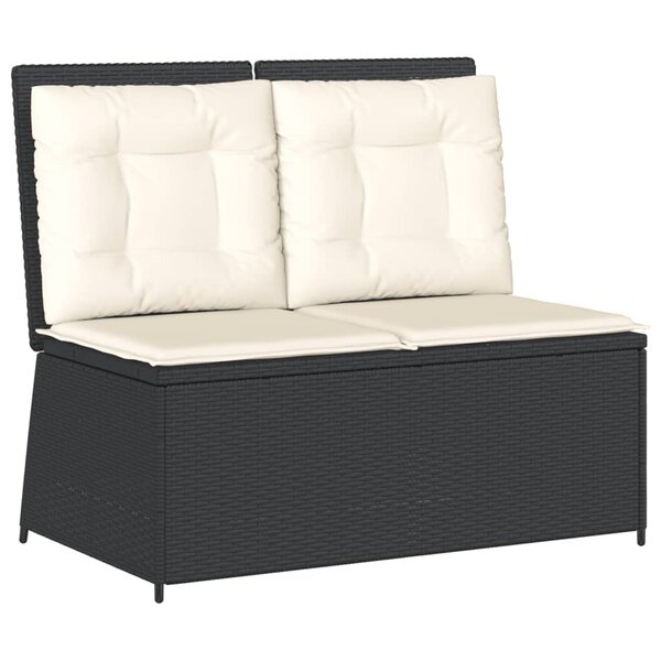 vidaXL Banc inclinable de jardin avec coussins noir résine tressée