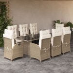 vidaXL Ensemble à manger de jardin et coussins 9 Pièces beige Poly rotin