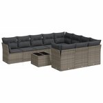 vidaXL Salon de jardin 11 Pièces avec coussins gris résine tressée