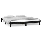 vidaXL Cadre de lit à LED noir 140x190 cm bois massif
