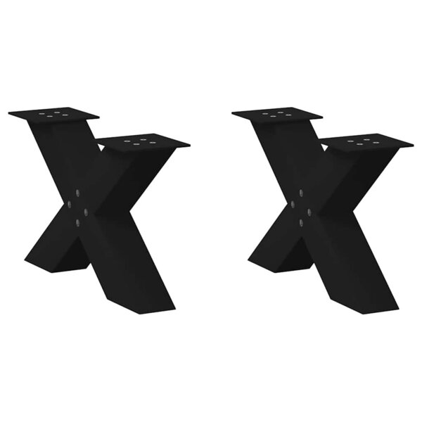 vidaXL Pieds de table basse en forme de X  2 pièces  noir  60 x (30-31) cm  acier