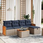 vidaXL Salon de jardin 6 Pièces avec coussins gris résine tressée