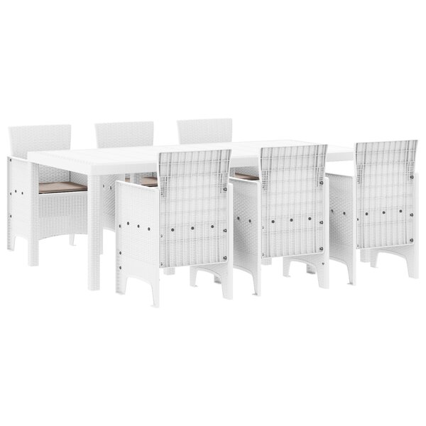 vidaXL Ensemble de salle à manger de jardin de 7 pièces avec coussins Blanc Poly Rotin