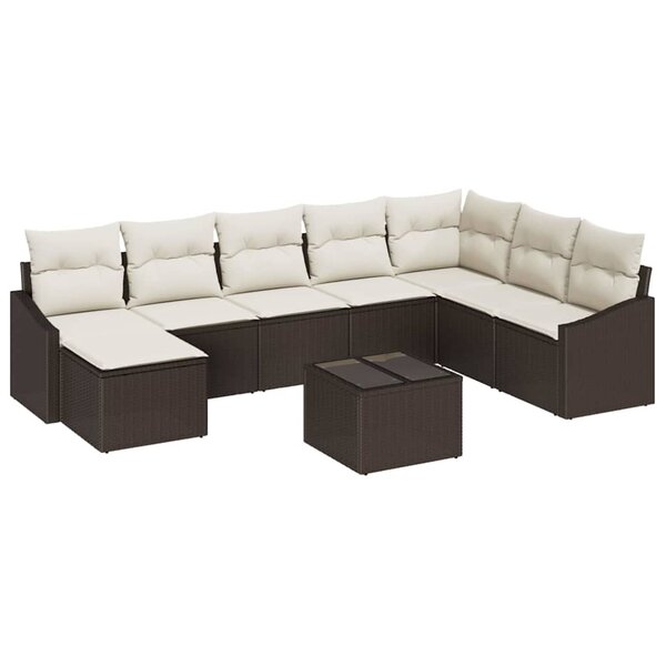 vidaXL Ensemble de canapé de jardin 9 Pièces Marron Poly rotin