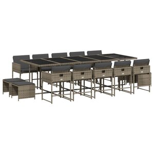 vidaXL Ensemble à manger de jardin 15 Pièces coussins gris résine tressée