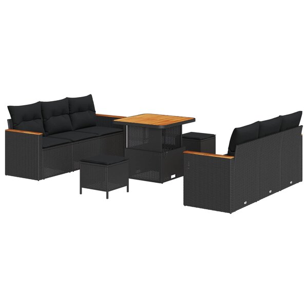 vidaXL Ensemble de canapé de jardin 9 Pièces Noir polyrotin