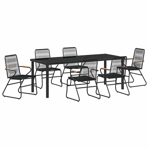 vidaXL Ensemble de salle à manger pour jardin 7 Pièces Noir