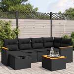 vidaXL Salon de jardin 7 Pièces avec coussins noir résine tressée