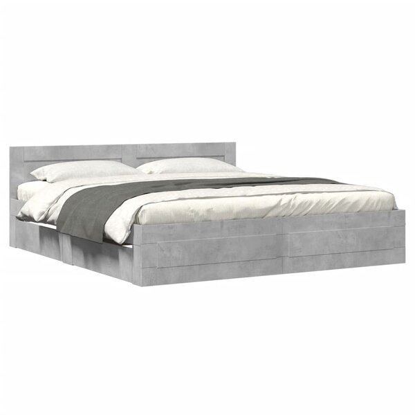 vidaXL Cadre de lit avec tête de lit sans matelas gris béton 180x200cm