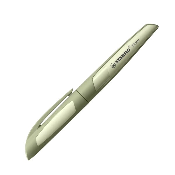 Stylo plume rechargeable monochrome Stabilo Flow - Plume M de haute qualité - Poignée ergonomique - Cartouche bleu roi incluse - Corps vert clair