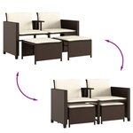 vidaXL Canapé de jardin 2 places avec table et tabourets marron rotin