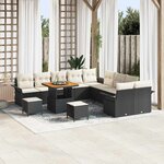 vidaXL Ensemble de canapé de jardin avec coussin 13 Pièces Noir et Crème