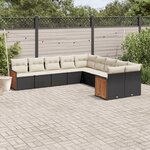 vidaXL Salon de jardin 10 Pièces avec coussins noir résine tressée