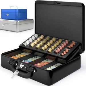 ACROPAQ Caisse monnaie Professionnelle 30x25x9cm- Coffret Monnaie Acier- Monnayeur  2 clés  Compartiments à monnaie- Poignée Robuste