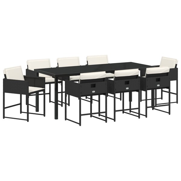 vidaXL Ensemble de Salle à Manger de Jardin 9 Pièces avec Coussins - Rattan Poly Noir
