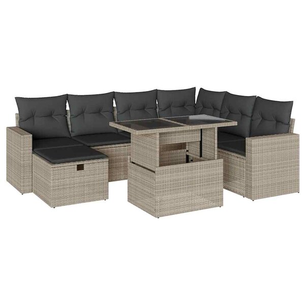 vidaXL Salon de jardin 8 Pièces avec coussins gris clair résine tressée