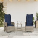 vidaXL Lot de 2 chaises de jardin inclinables avec Table en résine tressée grise