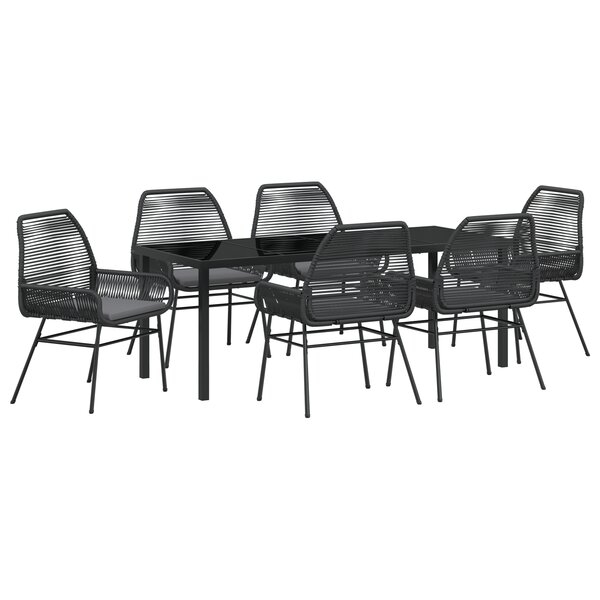 vidaXL Ensemble de Salle à Manger de Jardin de 7 Pièces avec Coussins en Rattan Poly Noir